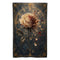 Drapeau mural Clair Obscur Expedition 33 avec une rose blanche fragmentée, des pétales rouges et une horloge dorée en arrière-plan.